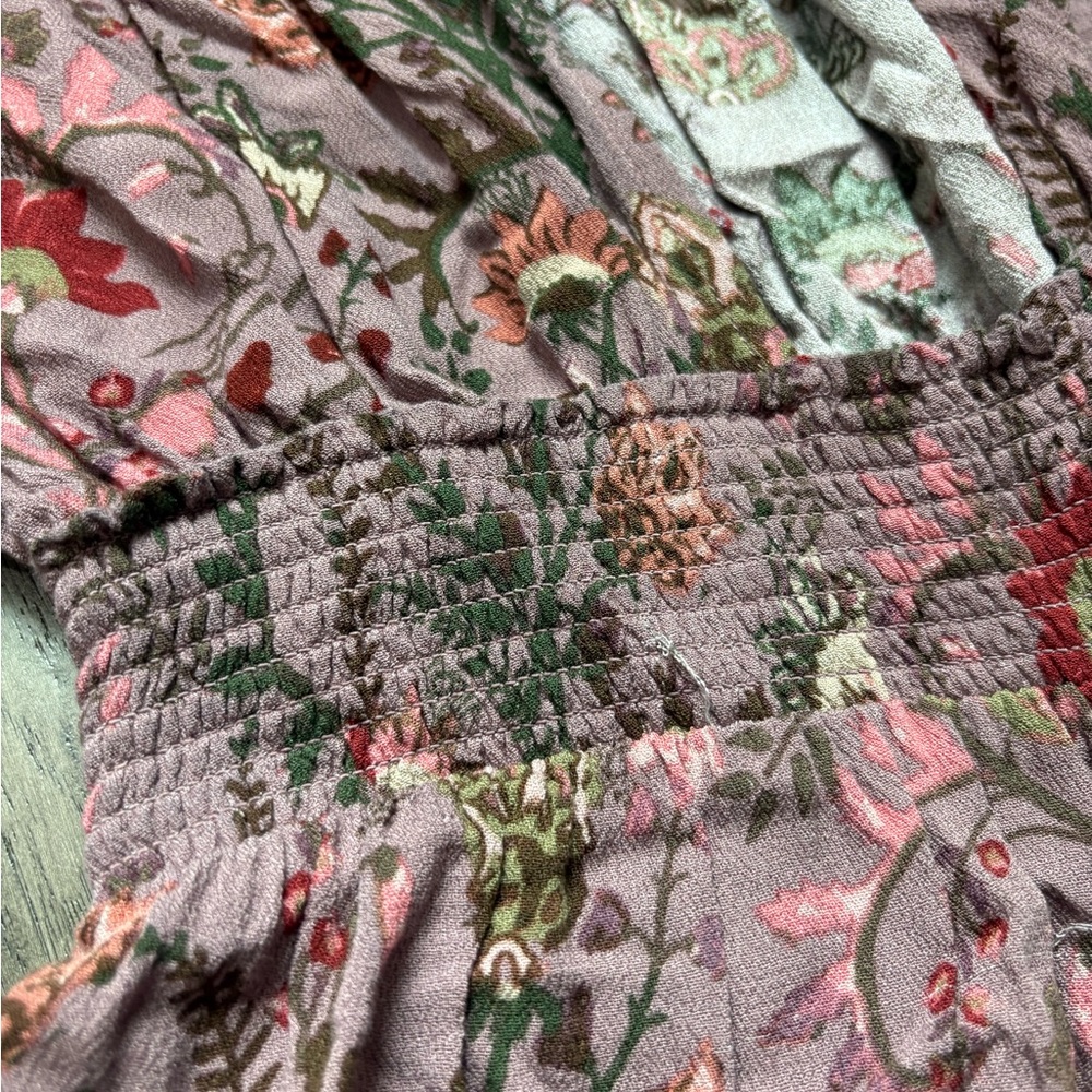 Free People Floral Flow Short Romper Off the Shoulder - Pink and Green - Picture 5 of 7